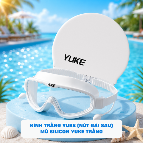 Combo Kính Yuke Lớn - YUKE Trắng Lớn Nón Trắng (Nút Gài sau)