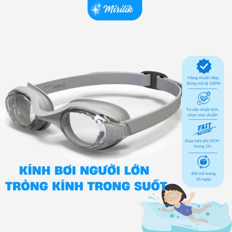 Kính bơi người lớn tròng kính trong suốt kín nước, chống đọng sương 100 Ready - Xám Mirilik Deca
