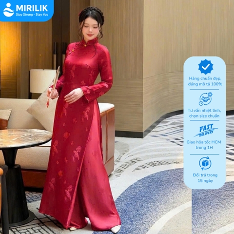 Áo Dài Nữ LIÊN THƯ Lụa Gấm Cao Cấp Kèm Quần, Dáng Ôm Thanh Lịch Đi Tiệc Đi Tết Chụp Ảnh Mirilik