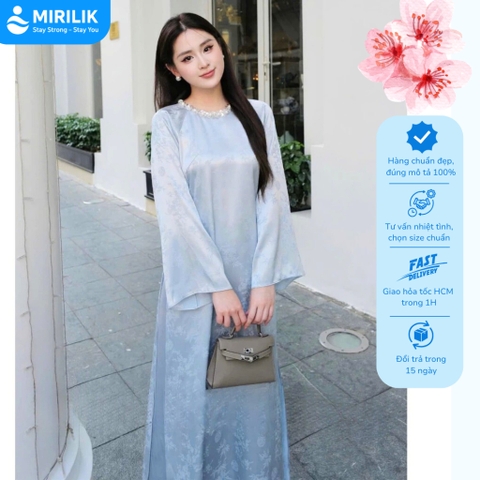 Áo dài Tết 2026 áo dài cách tân dáng suông vải gấm lụa thanh trúc đính kết thủ công cao cấp MIRILIK