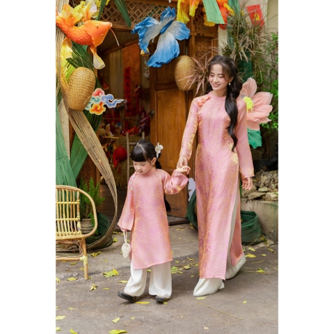 Áo Dài VÂN THƯ Mẹ Và Bé Áo Dài Gấm Lụa Cao Cấp Set Gia Đình Truyền Thống Mặc Tết Chụp Ảnh Yuripromax