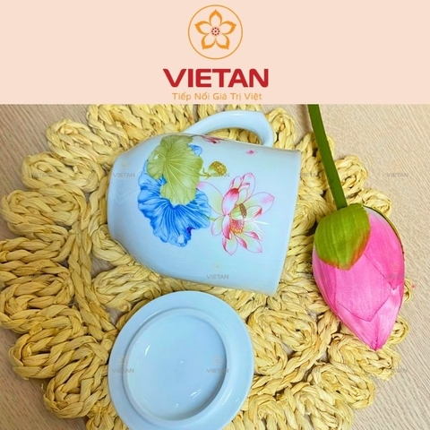 Ly Sứ Có Nắp In Logo Họa Tiết Sen Nước LCS07