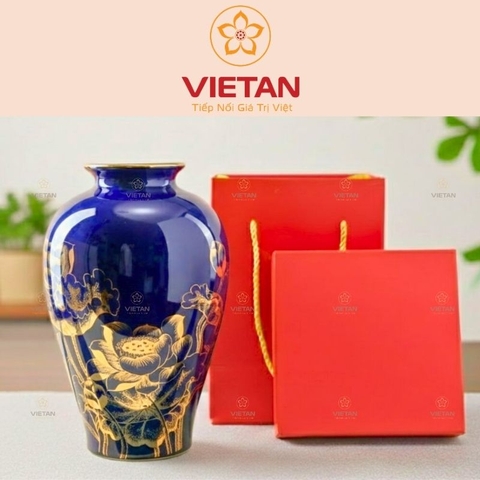 Bình Hoa Bát Tràng Hoa Sen Vẽ Vàng BH06