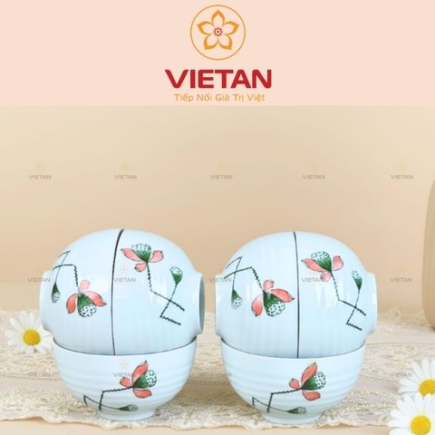 Bộ 6 Bát Ăn Cơm Bát Tràng Đài Sen Men Trắng BBD06