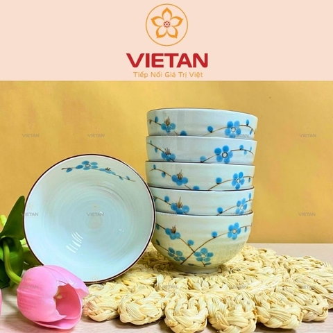 Bộ Bát Ăn Cơm Bát Tràng Hoa Đào Xanh BBD12 (Set 6/10 bát)