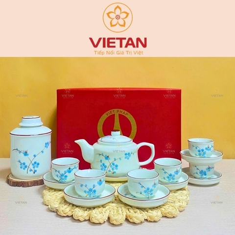 Bộ Ấm Trà Hũ Trà Hoa Đào Xanh Cao Cấp BAC06