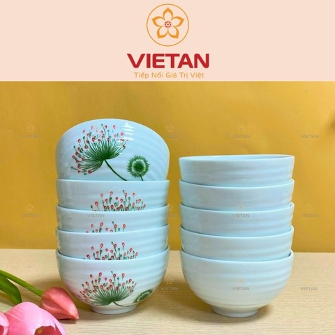 Bộ 10 Bát Ăn Cơm Bát Tràng Men Trắng Hoa Bồ Công Anh BBD09