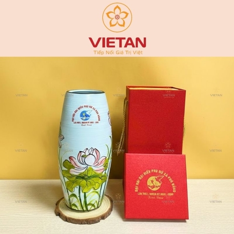 Bình Hoa Vẽ Tay Gốm Sứ Bát Tràng Họa Tiết Hoa Sen BH11