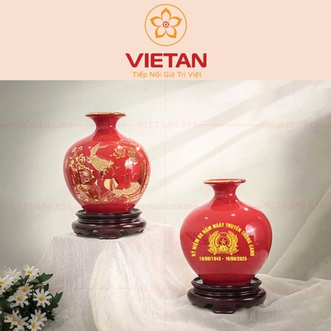 Bình Hút Lộc Cá Chép Hoa Sen Vẽ Vàng Cao Cấp BHL03