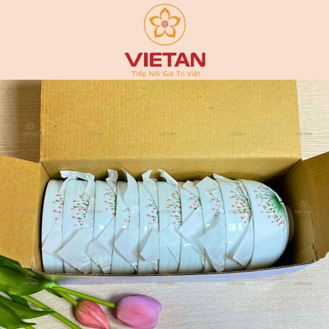 Bộ 10 Bát Ăn Cơm Bát Tràng Men Trắng Hoa Bồ Công Anh BBD09