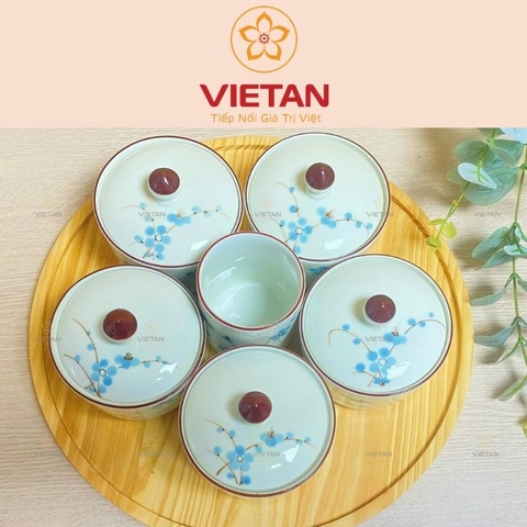 Bộ 6 Hũ Mứt Bát Tràng Hoa Đào Xanh Cao Cấp KM08