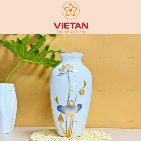 Bình Hoa Sen Xanh Kẻ Vàng In Logo BH08