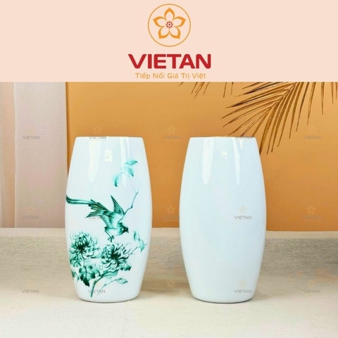 Bình Hoa Chim Én Cúc Xanh Bát Tràng In Logo BH10