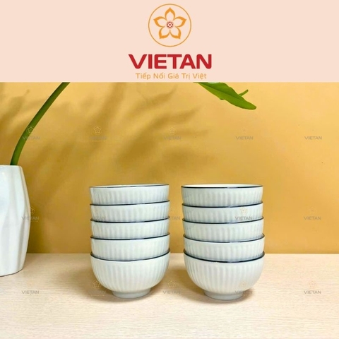 Bộ Bát Ăn Cơm Trung Kiên Sọc Trắng Viền Đen BBD10