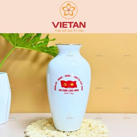 Bình Hoa Sen Xanh Kẻ Vàng In Logo BH08