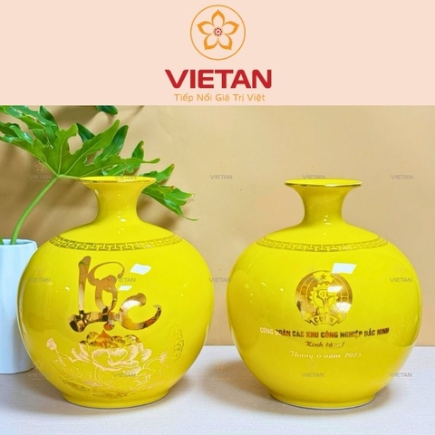 Bình Hút Lộc Hoa Sen Mạ Vàng Chữ Lộc In Logo BHL07