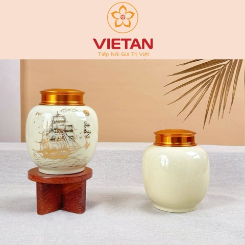 Hũ Đựng Trà Thuận Buồm Xuôi Gió Vẽ Vàng Cao Cấp HDT04