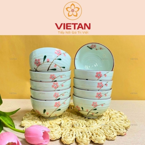 Bộ Bát Ăn Cơm Bát Tràng Hoa Đào Hồng BBD13 (Set 6/10 Bát)