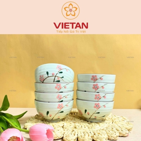 Bộ Bát Ăn Cơm Bát Tràng Hoa Đào Hồng BBD13 (Set 6/10 Bát)