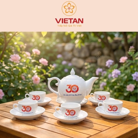 Bộ ấm chén in logo quà tặng dáng bưởi lửa lưu niệm