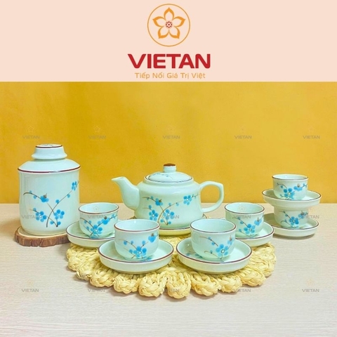 Bộ Ấm Trà Hũ Trà Hoa Đào Xanh Cao Cấp BAC06