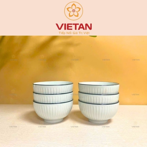 Bộ Bát Ăn Cơm Trung Kiên Sọc Trắng Viền Đen BBD10