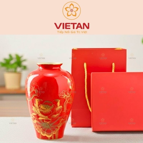 Bình Hoa Bát Tràng Hoa Sen Vẽ Vàng BH06