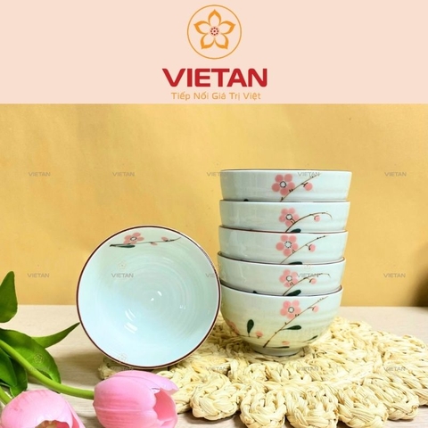 Bộ Bát Ăn Cơm Bát Tràng Hoa Đào Hồng BBD13 (Set 6/10 Bát)