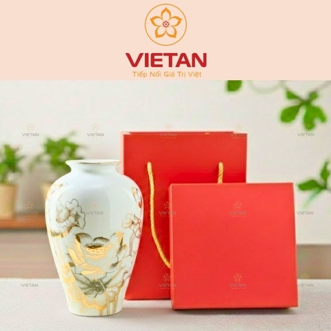 Bình Hoa Bát Tràng Hoa Sen Vẽ Vàng BH06