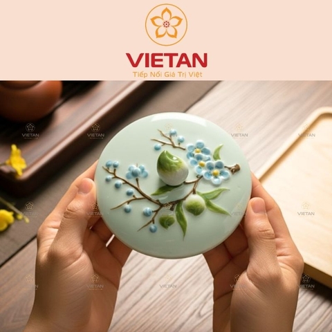 Khay Mứt Sứ 3 Hũ Họa Tiết Hoa Đào KM06