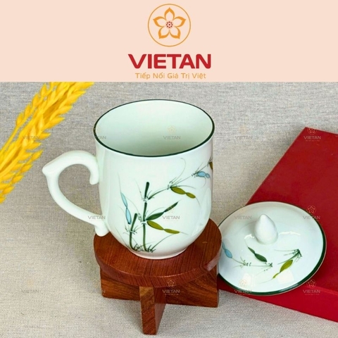 Ly Sứ Có Nắp In Logo Họa Tiết Cây Trúc LCS11