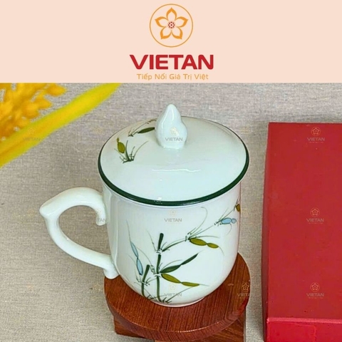 Ly Sứ Có Nắp In Logo Họa Tiết Cây Trúc LCS11