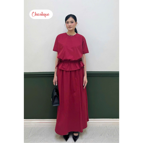 Set váy áo thiết kế Chicatique Sofia cotton nhập Hàn eo chun tôn dáng phong cách sang trọng thanh lịch