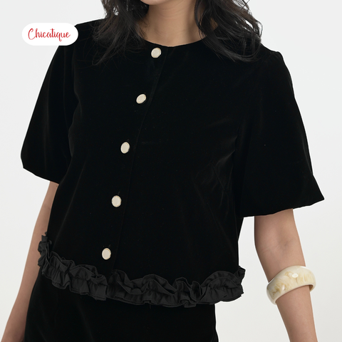 Set áo kiểu nữ kèm chân váy thiết kế Chicatique Bella dáng suông ngắn tay chất nhung Hàn Quốc thanh lịch