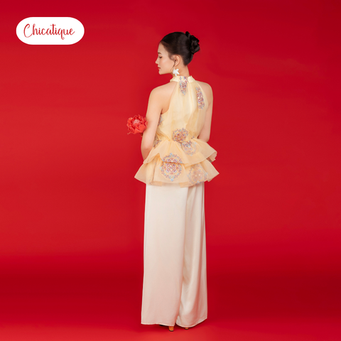 Áo yếm áo dài cách tân Nhã Hoa Chicatique lụa phối tơ thêu sang trọng