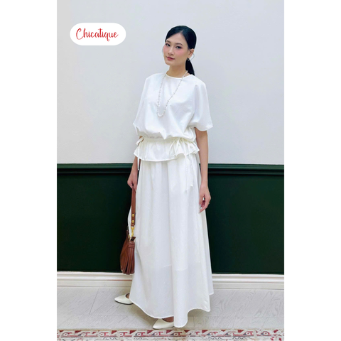 Set váy áo thiết kế Chicatique Sofia cotton nhập Hàn eo chun tôn dáng phong cách sang trọng thanh lịch