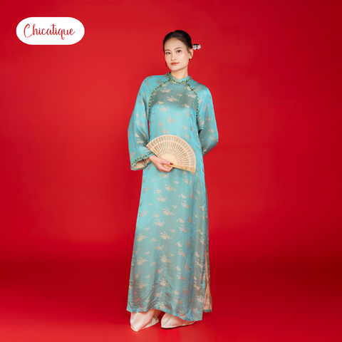 Áo dài Kỳ Hoa Chicatique 100% Tơ Tằm đính đá thủ công sang trọng