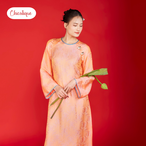 Áo dài Túc Hoa Chicatique 100% Tơ tằm Nha Xá óng ánh mềm mại