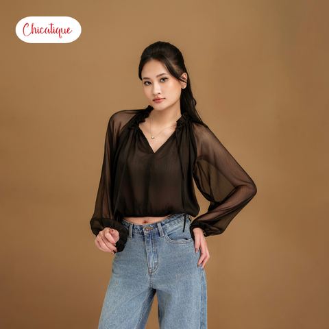 Áo kiểu nữ Chicatique Nina chất tơ gân Hàn mềm nhẹ cá tính