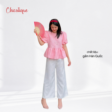 Áo gấm thiết kế Chicatique Yên Chi tay phồng phong cách sang trọng chất gấm Hàn Quốc