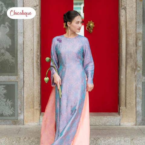 Áo dài Túc Hoa Chicatique 100% Tơ tằm Nha Xá óng ánh mềm mại