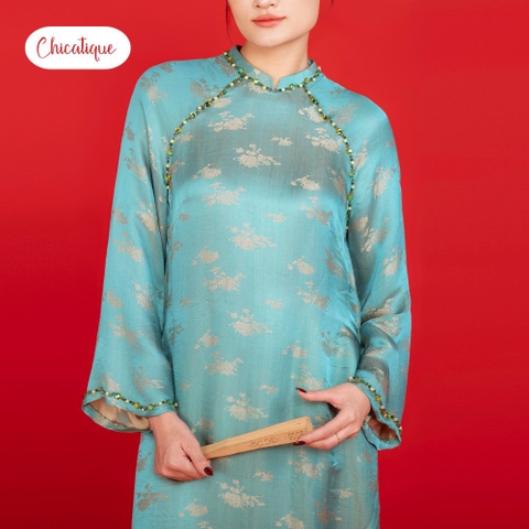 Áo dài Kỳ Hoa Chicatique 100% Tơ Tằm đính đá thủ công sang trọng