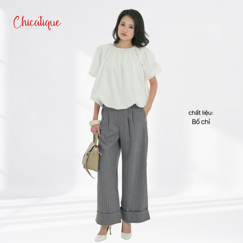 Quần nữ ống rộng thiết kế kẻ sọc Chicatique Louis form ống suông chất liệu Bố chỉ ít nhăn mềm mát