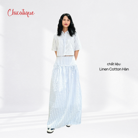 Váy maxi thiết kế Chicatique Marbel chất linen cotton Hàn dáng suông kẻ sọc sang trọng thanh lịch nữ tính