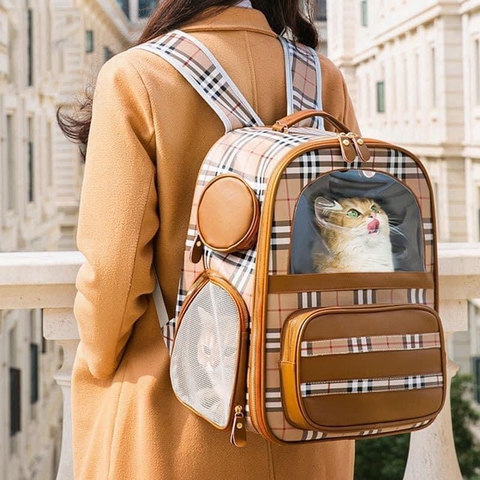 Balo Da Cao Cấp Vận Chuyển Chó Mèo Burberry 37x32x28
