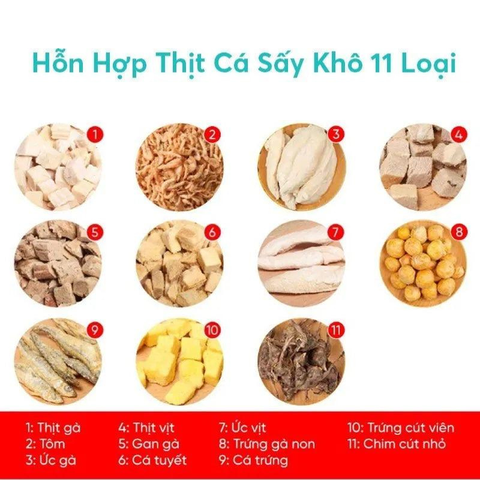 Hỗn Hợp Thịt Cá Sấy Khô Cho Chó Mèo 11 Loại (100g)
