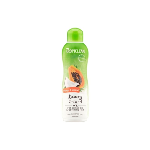 Sữa Tắm & Xả Cho Chó Mèo Tropiclean 2 Trong 1 Hương Đu Đủ & Dừa (355ml)