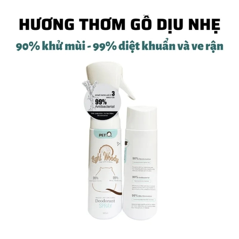 Xịt Khử Mùi Cho Chó Mèo Diệt Khuẩn Hương Gỗ Petq (300ml)
