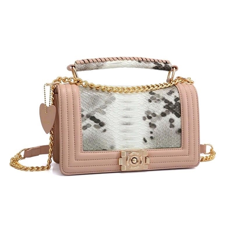 L7_Túi Xách Đi Tiệc Nữ HUYNBI-D62 Da Bò Họa Tiết Sang Trọng Kích Thước 25cm Bag Kem Da Hoa túi  xách