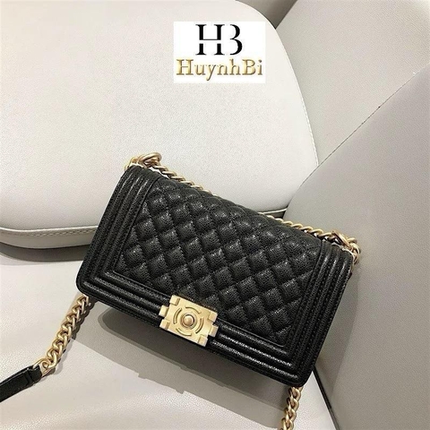 O2_[FULL BOX HÃNG] Túi Xách Nữ Da Thật, Da Bê Caviar Trần Ô Trám Khoá Vàng, Kích Thước 25cm